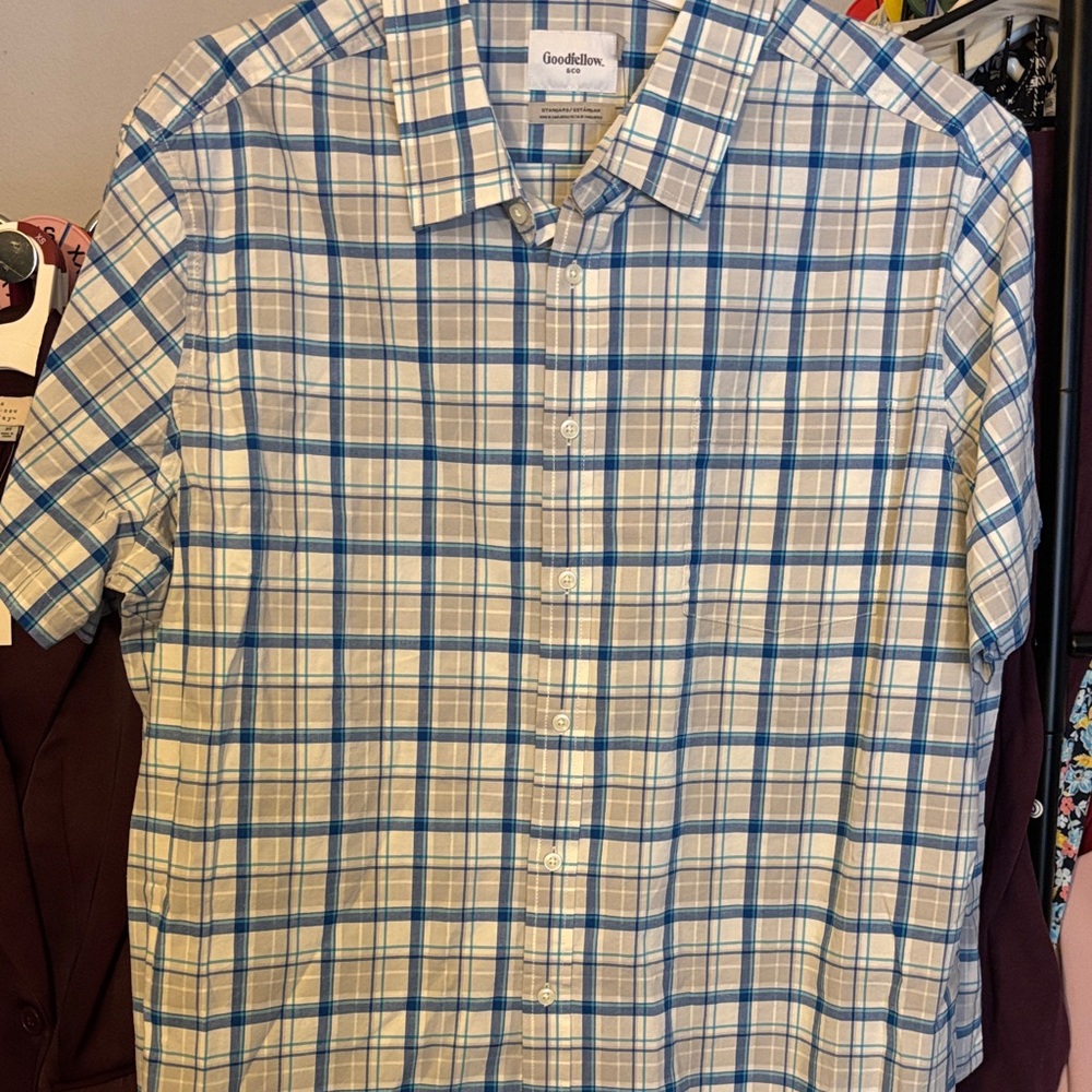 NWT Goodfellow & Co Men's White and Blue Checkered Shirt